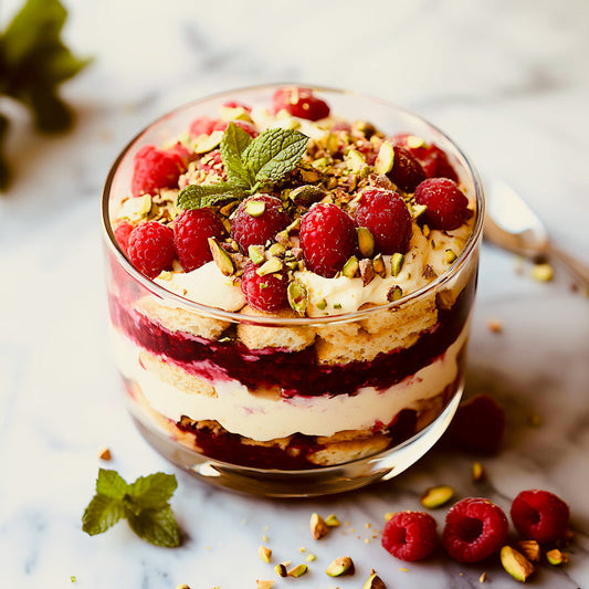 tiramisu myrtille framboise avec fruits lyophilisés