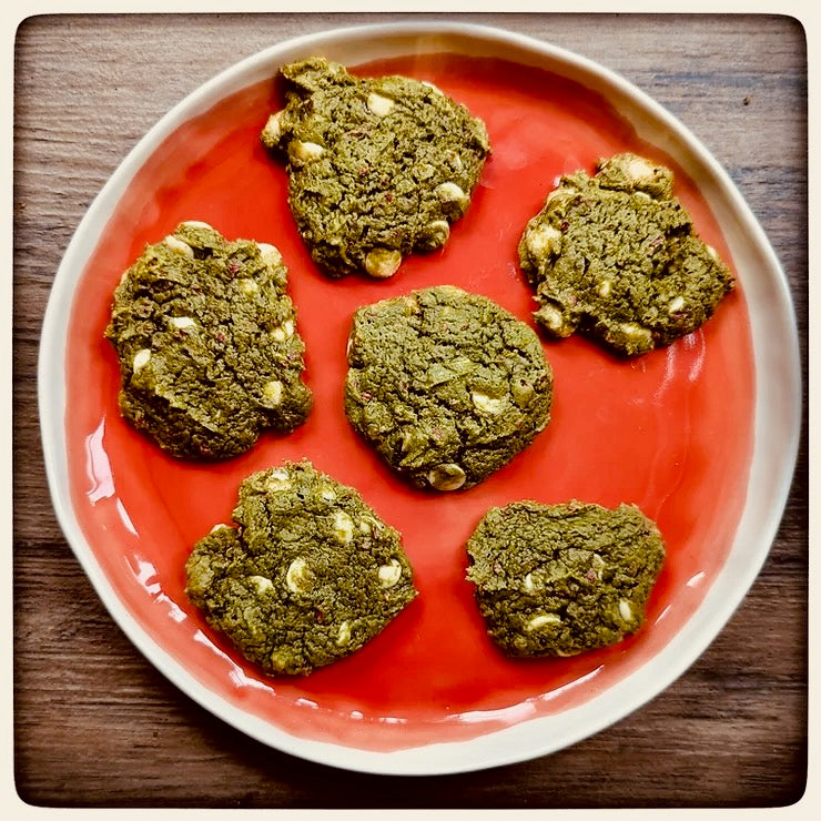 Cookies framboises matcha & chocolat blanc